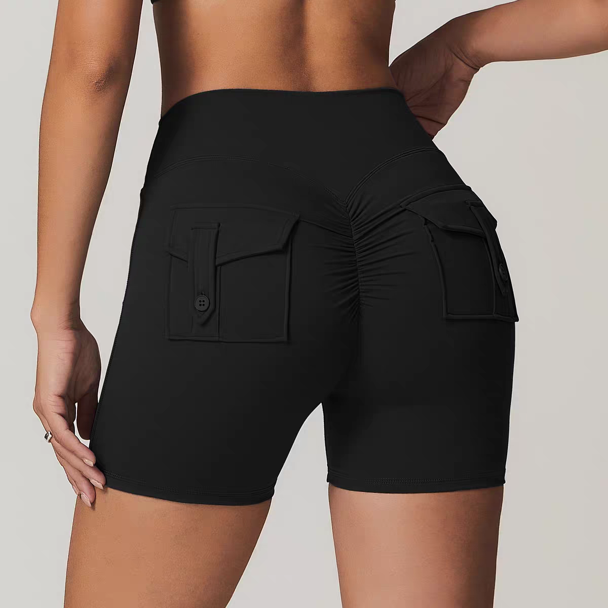 Cross-Waist Booty Lifting Shorts with Pockets - Lifted & Shaped Look-2500223