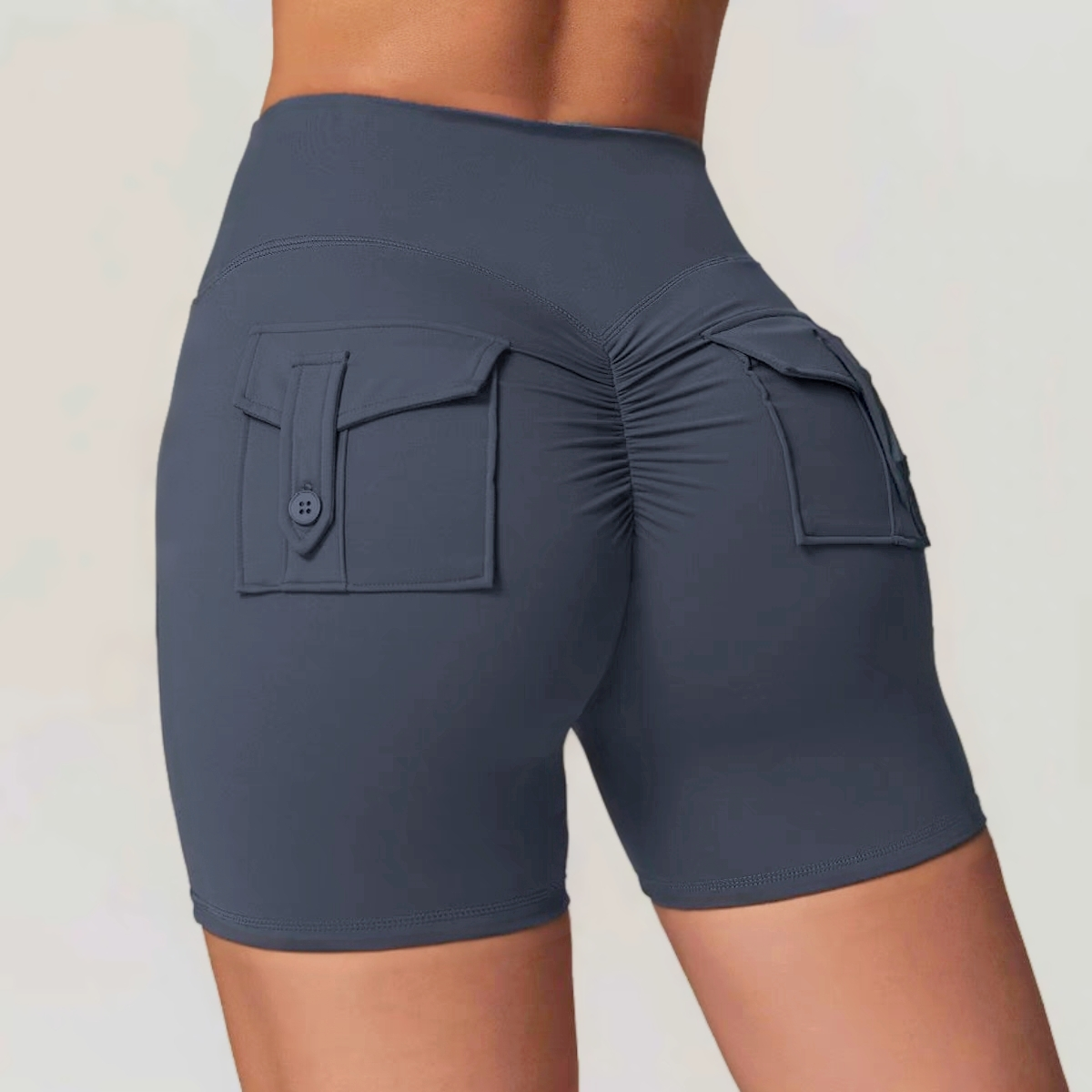 Cross-Waist Booty Lifting Shorts with Pockets - Lifted & Shaped Look-2500223