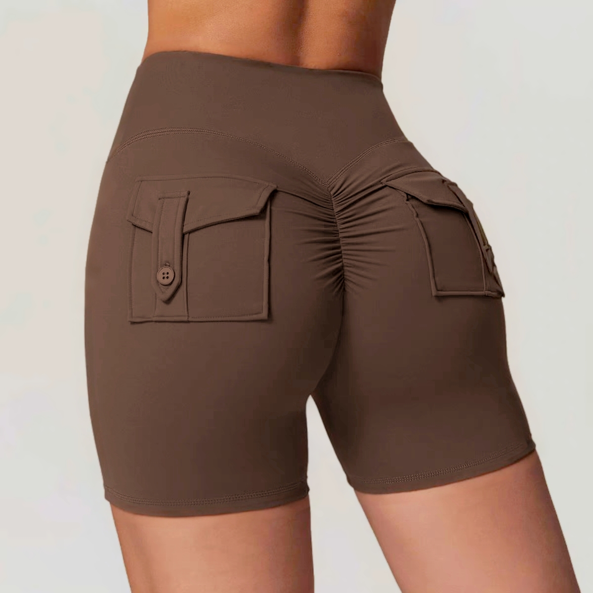 Cross-Waist Booty Lifting Shorts with Pockets - Lifted & Shaped Look-2500223