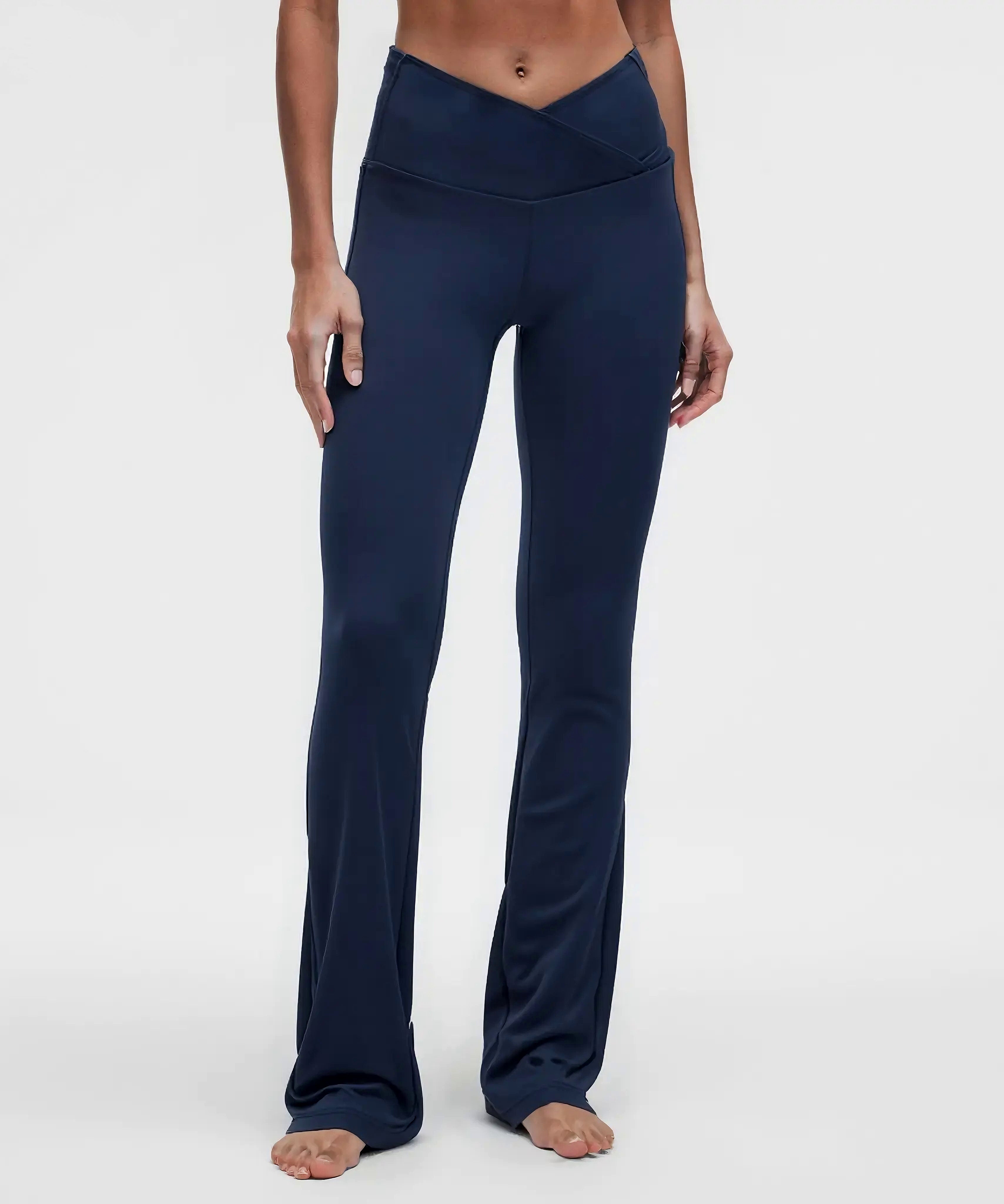 Elegant Crossover Waist Bootcut Yoga Pants - Side Pockets for Phone-2500221