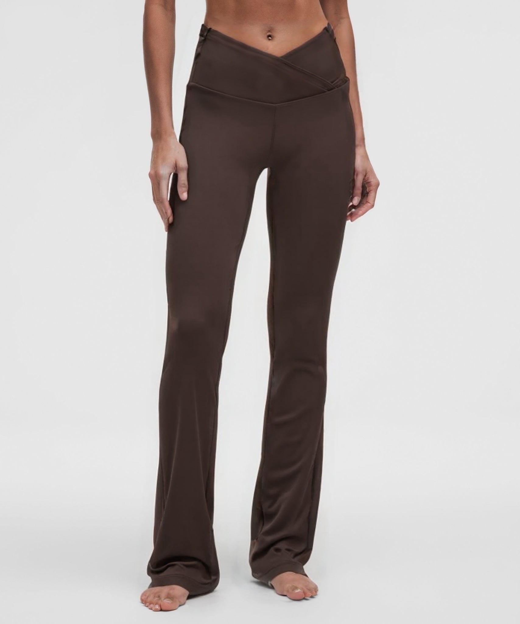 Elegant Crossover Waist Bootcut Yoga Pants - Side Pockets for Phone-2500221