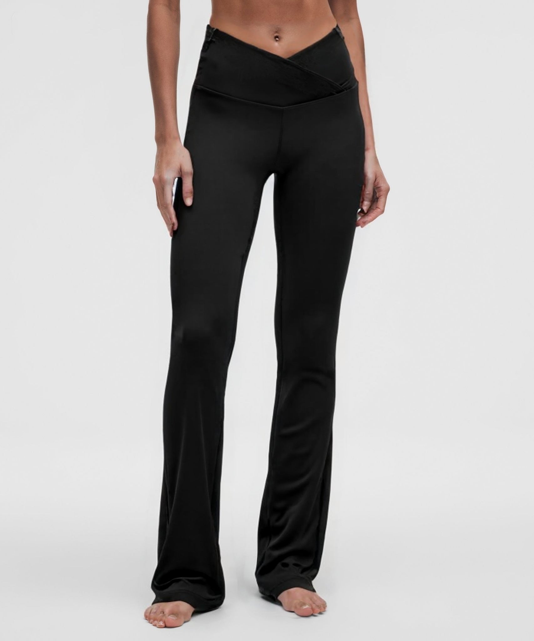 Elegant Crossover Waist Bootcut Yoga Pants - Side Pockets for Phone-2500221