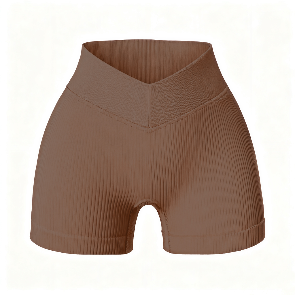 V-Waist Ribbed Shorts - Slimming High-Waisted Design for Women-2500119