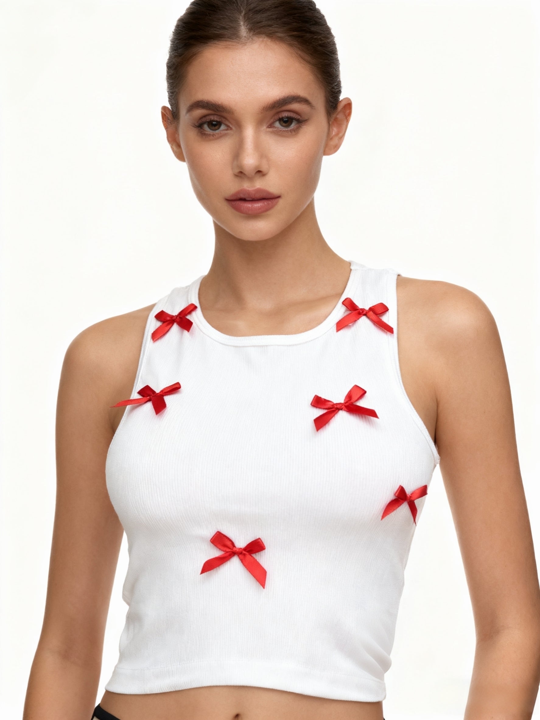 Cute Bow Accent Tank Top - Playful and Sweet Summer Essential-2500356