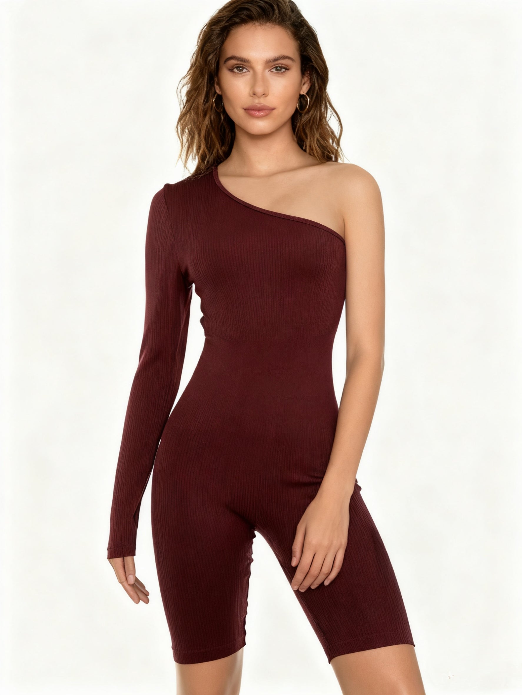 One-Shoulder Long Sleeve Jumpsuit - Elegant Shorts Romper for Women
