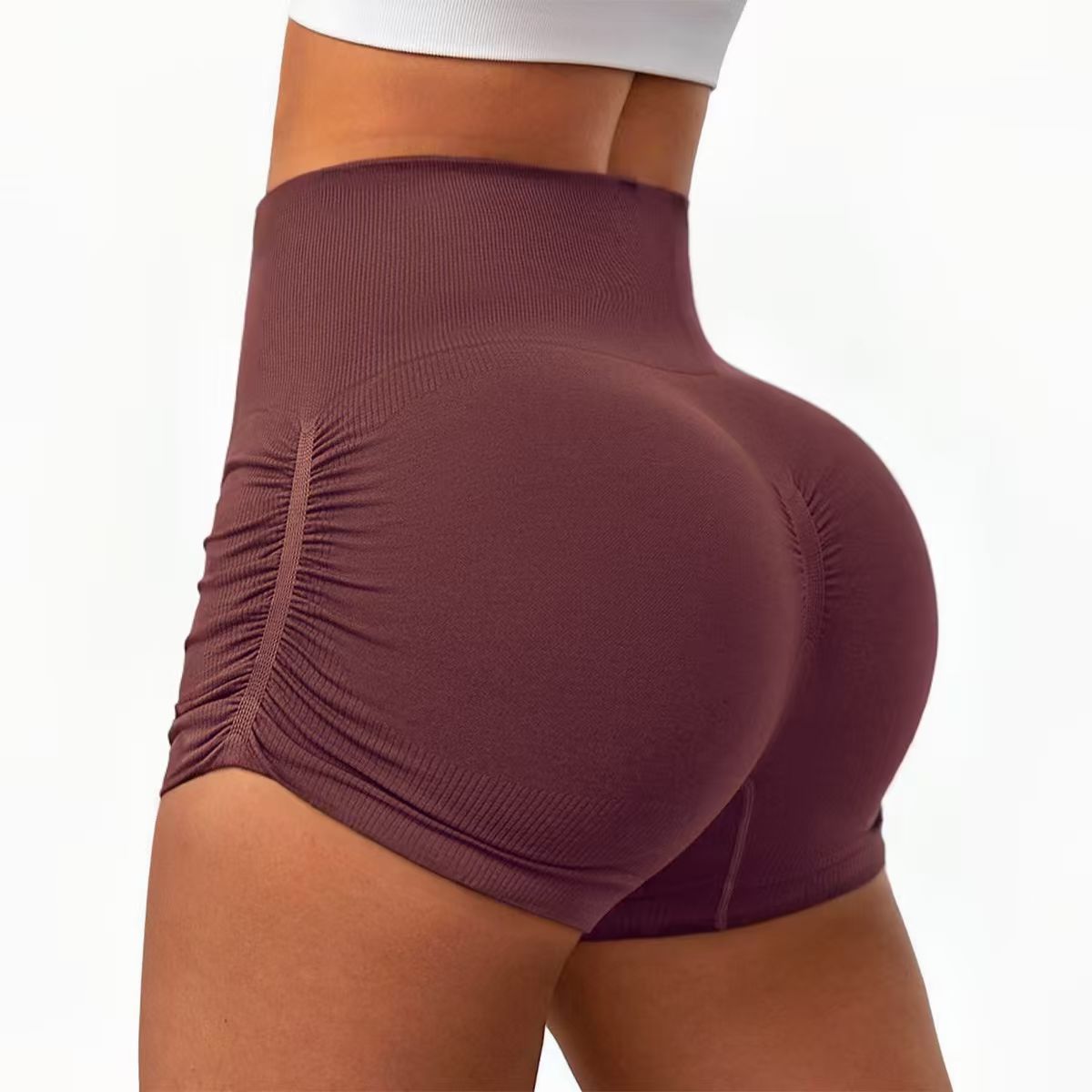 High-Waisted Workout Shorts with Side Gathers - Sculpting & Squat-Proof-2500111